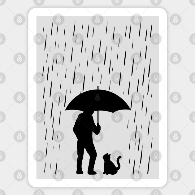 Man and Cat in The Rain Sticker by rarpoint